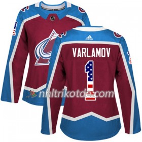 Colorado Avalanche Trikot Semyon Varlamov 1 Adidas 2017-2018 Burgundy Rot USA Flag Fashion Authentic - Dame
